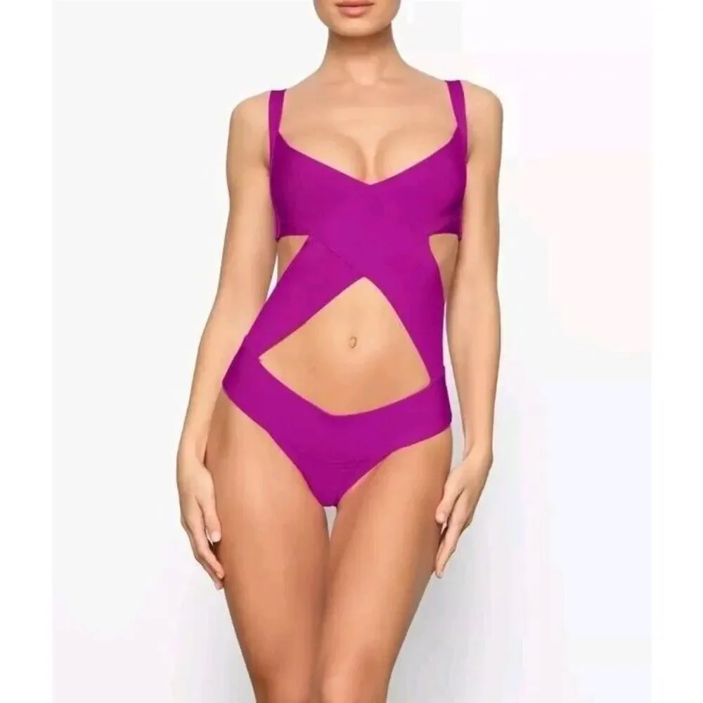 SKIMS Knit Swim Bandage Monokini ‎ 1 Piece Bodysuit Sz 4x Onyx MSRP $108 NWT